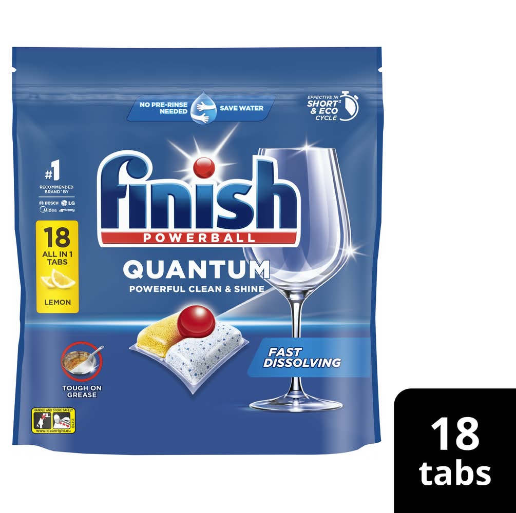 Finish Quantum All in 1 Dishwashing Tablets, Lemon (18 pack)