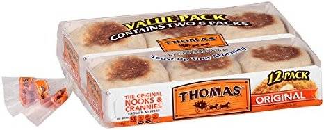 Thomas' Original Nooks & Crannies English Muffins, Plain, 12 count, 24 oz (1 Unit per Case)