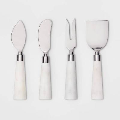 4pk Stainless Steel Cheese Knives Marble White - Threshold™