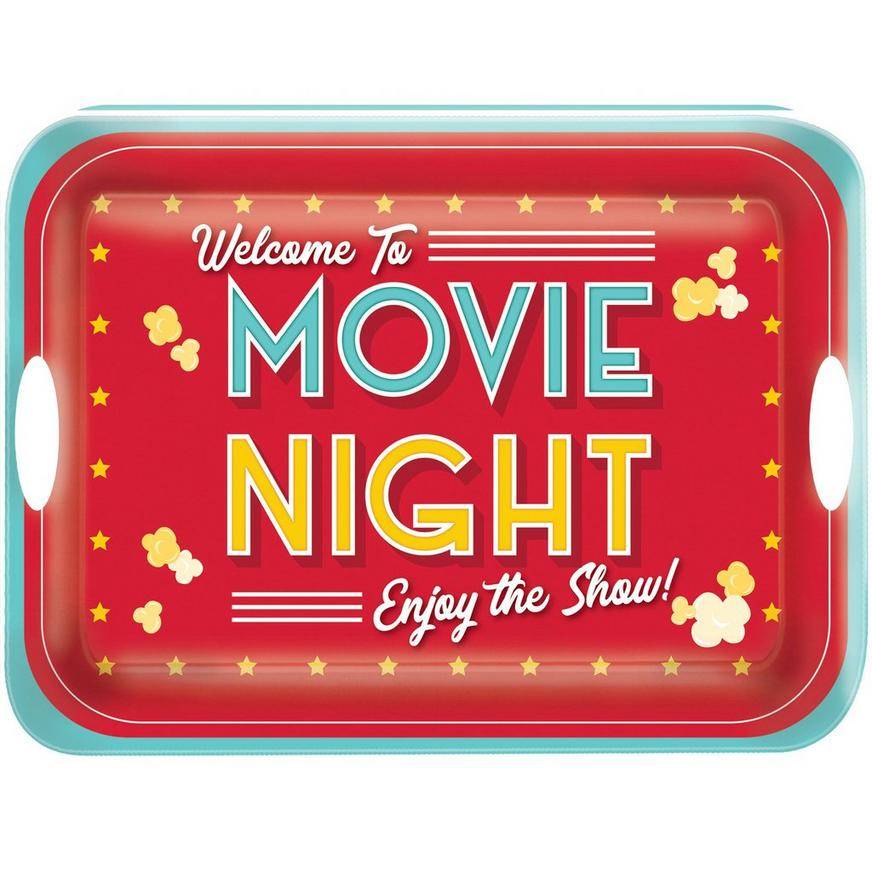 Movie Night Melamine Serving Tray with Handles, 19.75in x 14.5in