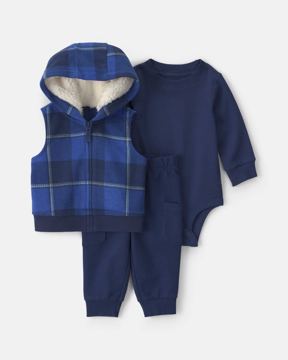 Carter's Baby Boy Buffalo Check Long-Sleeve Layering Set, 18M, Navy Blue (3 ct)