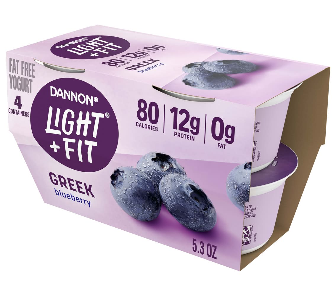 Dannon Light + Fit Fat Free Greek Yogurt, Blueberry (4 x 5.3 oz)
