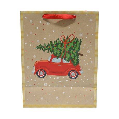 12 Inch Large Hot Stamp Matte Gift Bag With Truck And Tree Design