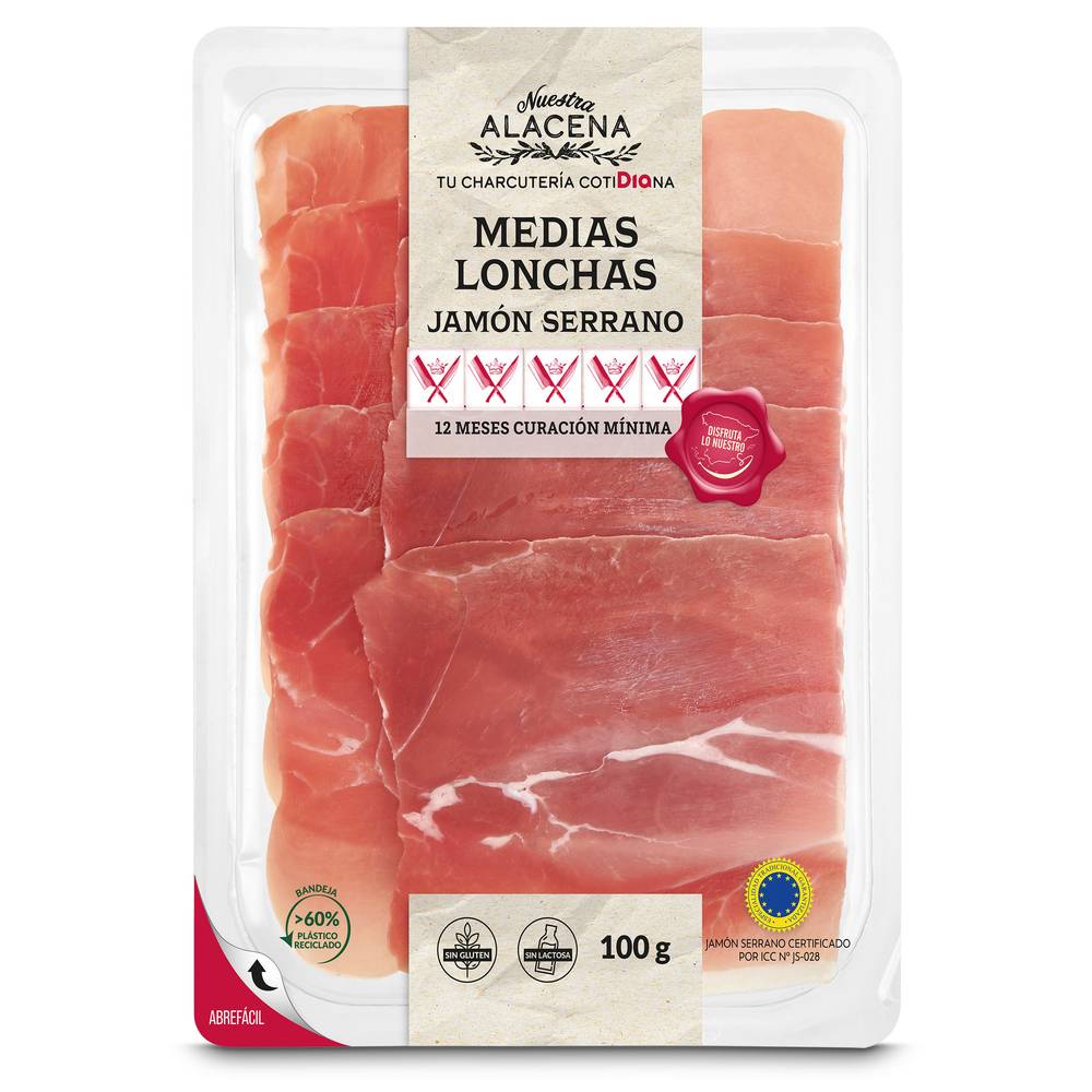 Medias Lonchas Jamón Serrano Nuestra Alacena De Dia Bandeja 100 G