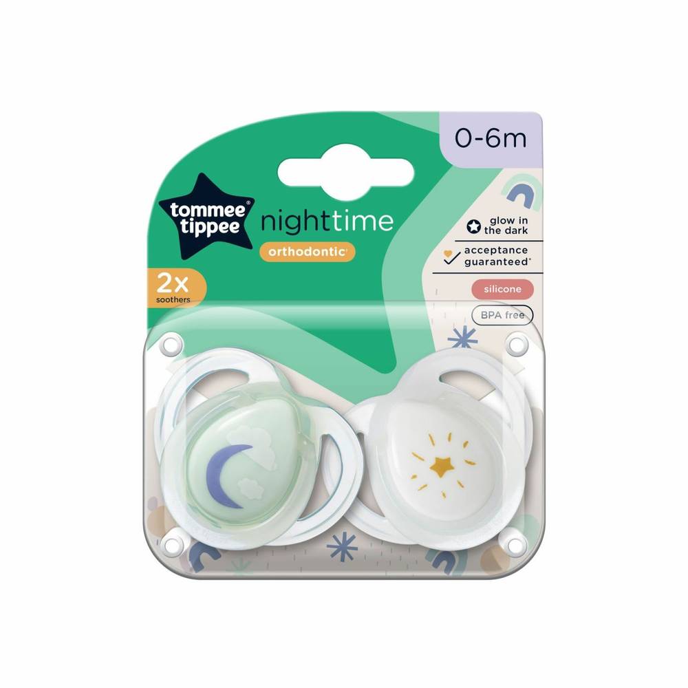 Tommee Tippee Night Time Baby Dummy 2 pack 0-6m 2 pack