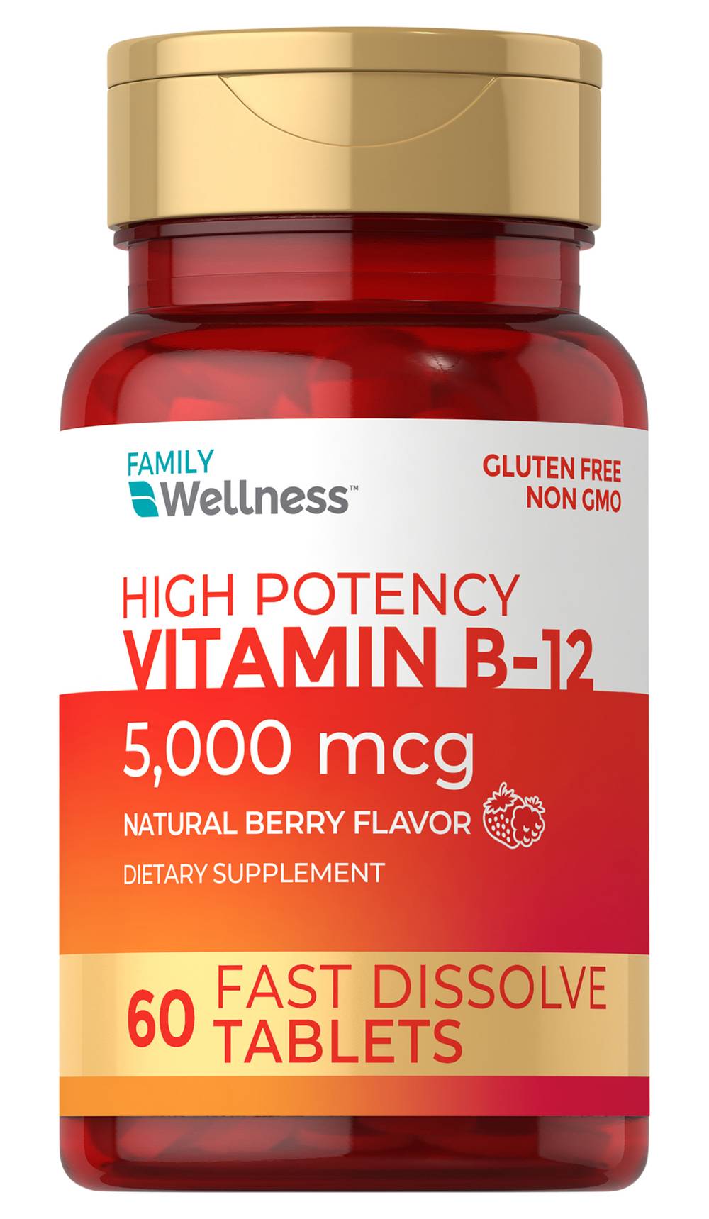 Family Wellness High Potency Vitamin B-12 Tablets 5000 Mcg, Berry (60 ct)