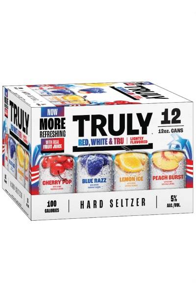Truly Red White & Tru Lightly Hard Seltzer (12 pack, 12 fl oz) (cherry pop-blue razz-lemon ice