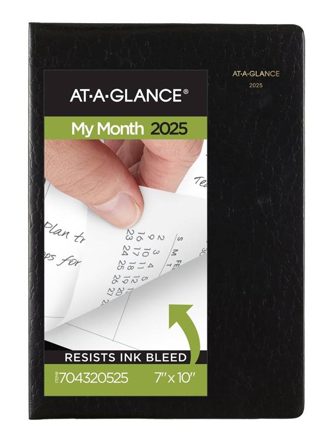 AT-A-GLANCE Faux Leather Cover Monthly 2025 Planner, Black