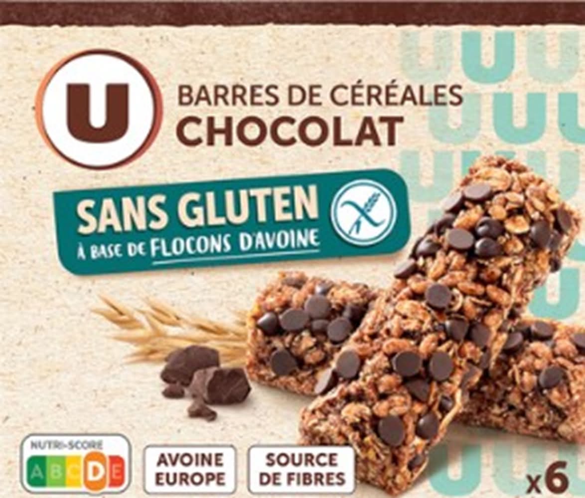 Les Produits U - Barres de céréales aux pépites de chocolat sans gluten (6)