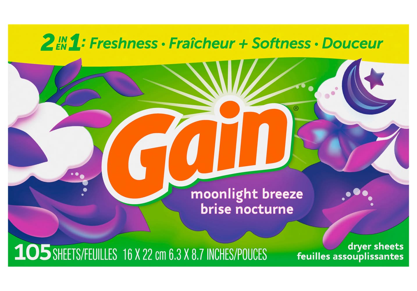 Gain Dryer Sheets, Moonlight Breeze (6 oz, 105 ct)