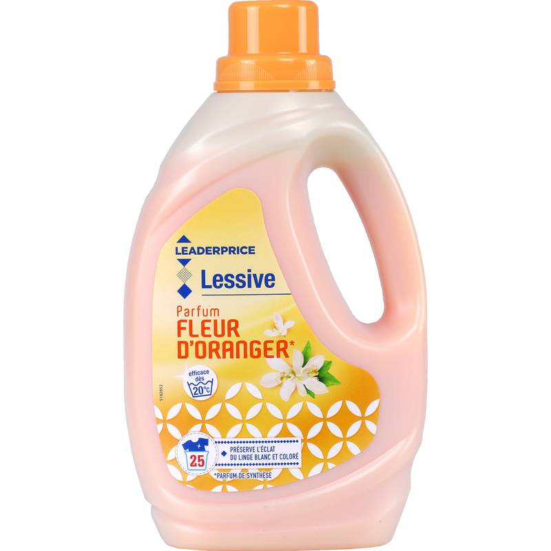 Leader Price - Lessive liquide 25 lavages, fleur d'oranger (1,25L)