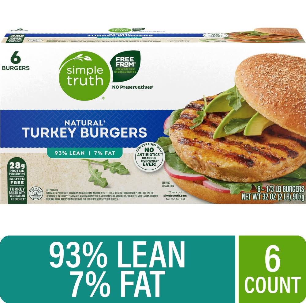 Simple Truth 93% Lean 7% Fat Natural Burgers, Turkey (6 x 0.33 lbs)