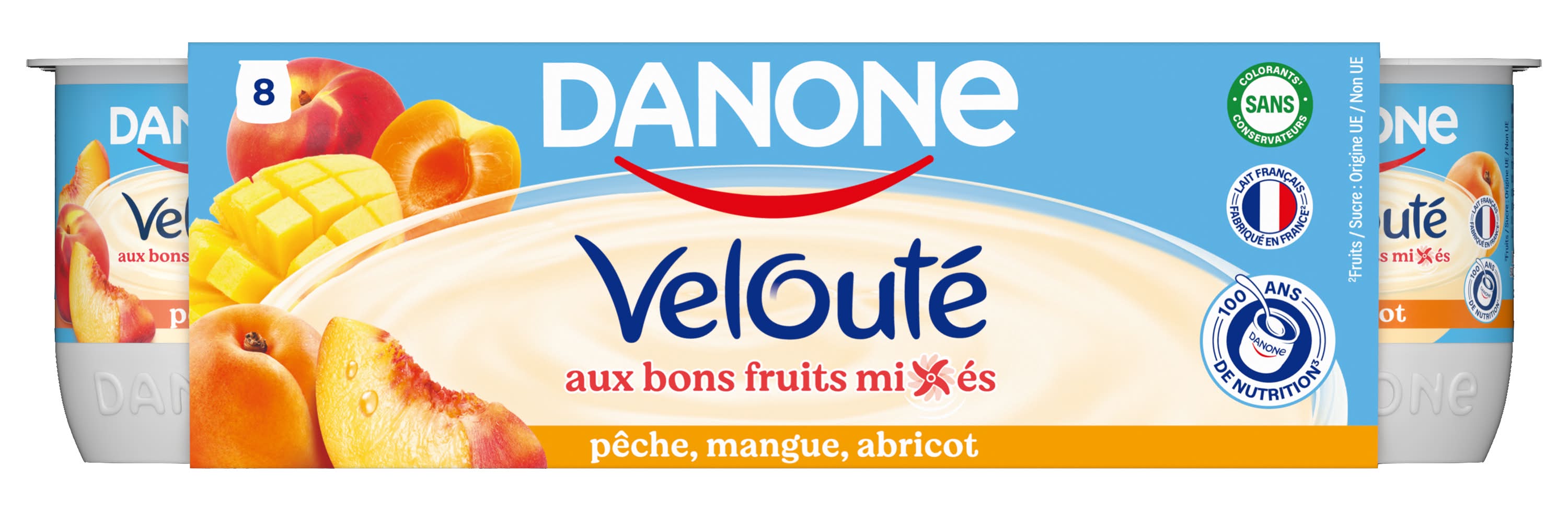 Danone - Yaourt velouté aux fruits jaunes brassé, assortis (8 x 125g)