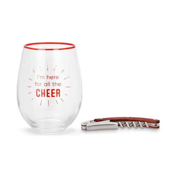 Here for Cheer Wine Glass & Corkscrew Set