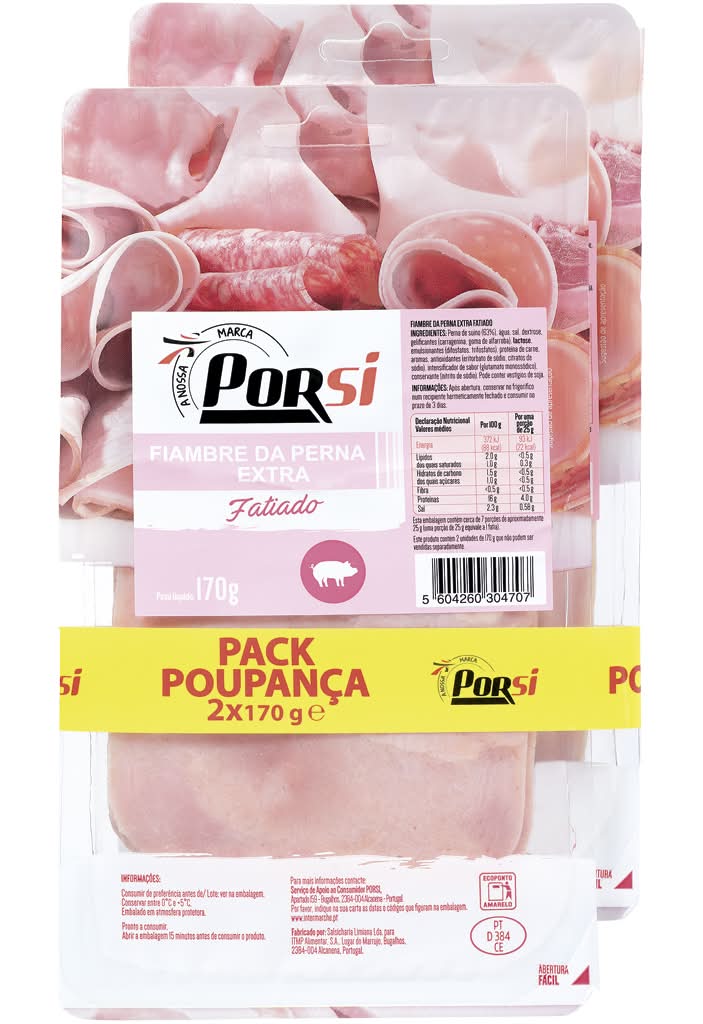 PorSi - Fiambre da perna extra, pack poupança de 2 x 170 g
