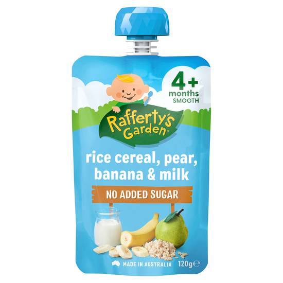 Rafferty's Garden Rice Cereal Pear Banana & Milk No Added Sugar Baby Food Pouch 4+ Months 120g