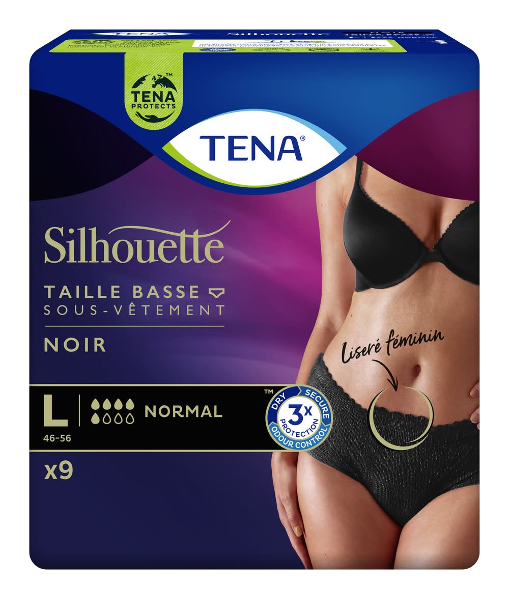 Tena - Silhouette normal taille l basse noir, 9 pcs (393g)