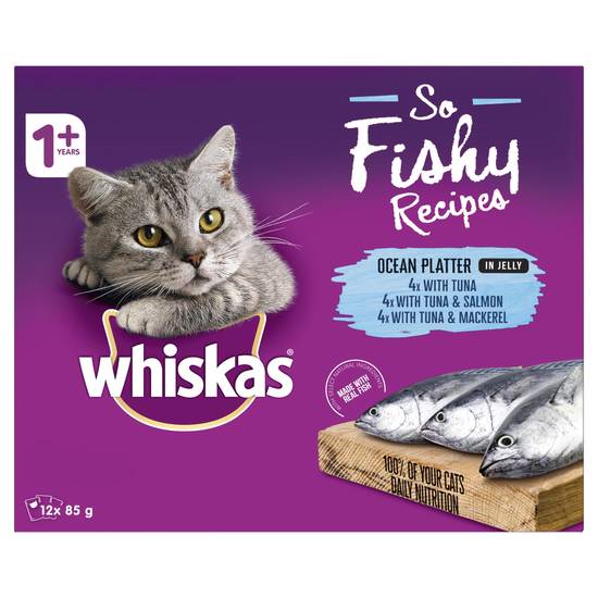 Whiskas 1+ Years So Fishy Recipe Ocean Platter in Jelly Cat Food 85g 12 pack