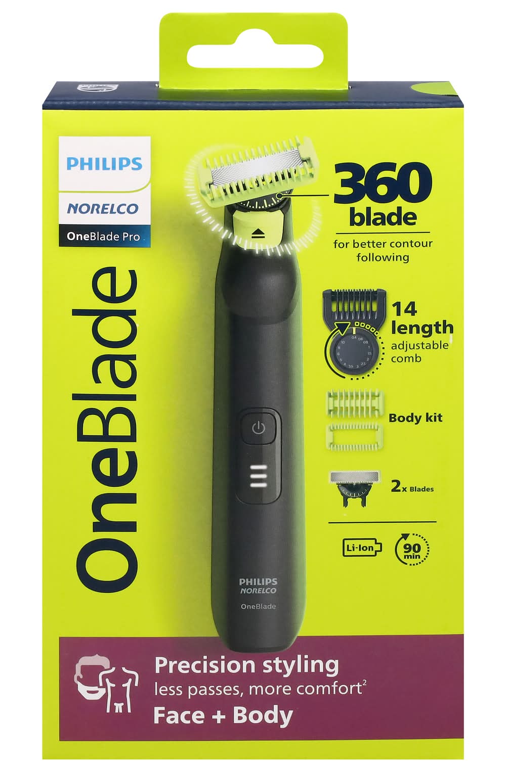 Philips Oneblade 360 Pro Hybrid Face and Body Electric Trimmer, Black