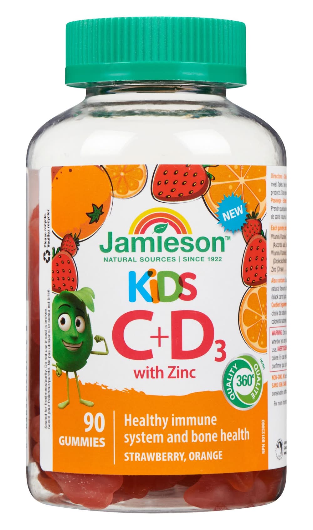 Jamieson Kids Gummies Vitamin C+D3 With Zinc, Strawberry-Orange (292 g, 90 ct)