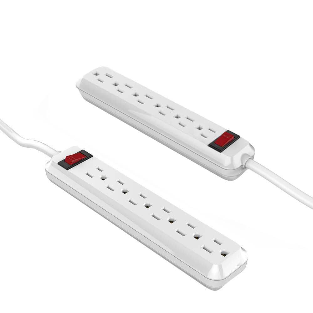 6-Outlet Power Strip With Cord, White (2 ct)