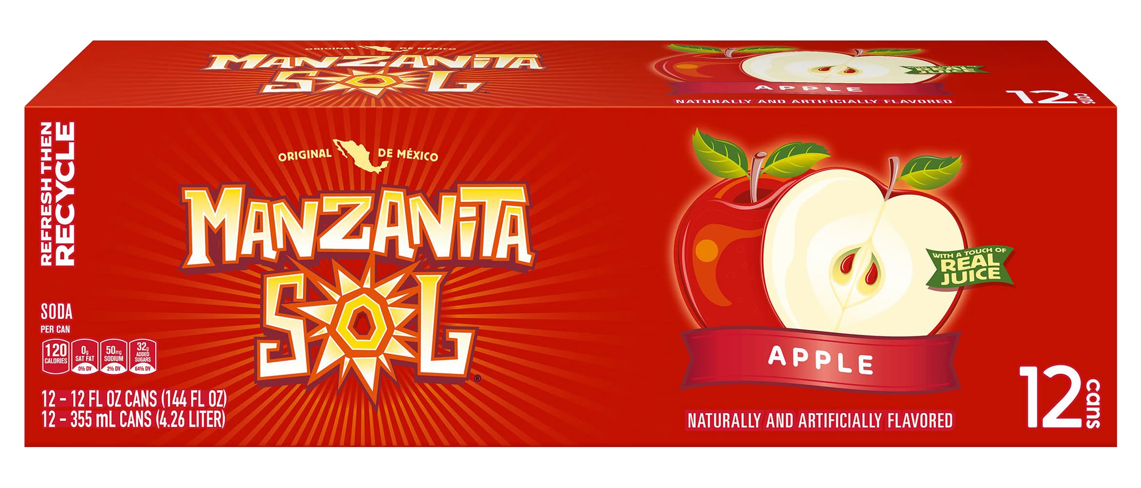 Manzanita Sol Original Soda, Apple (12 x 12 fl oz)
