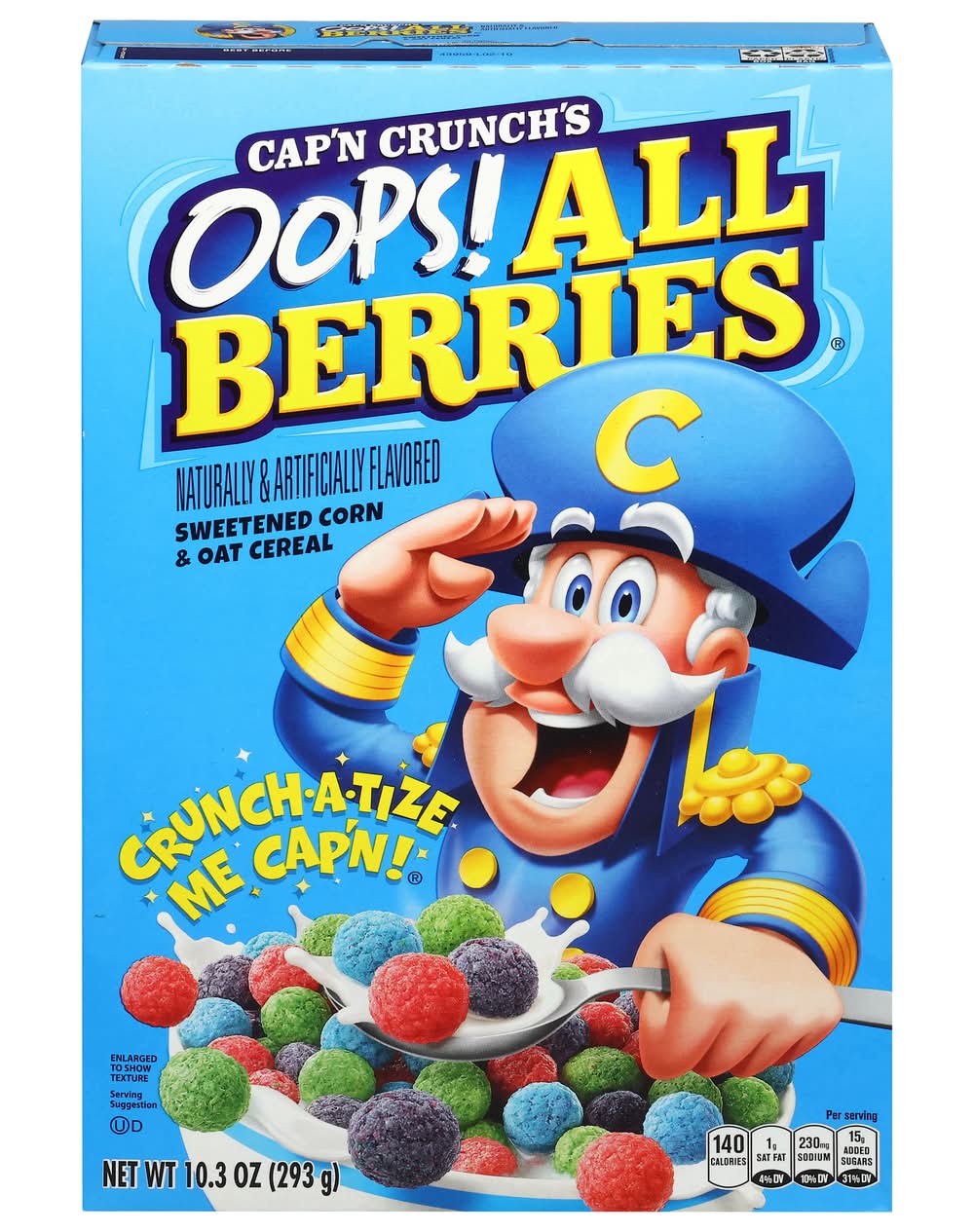 Cap'n Crunch Sweetened Corn & Oat Breakfast Cereal, Oops All Berries (10.3 oz)