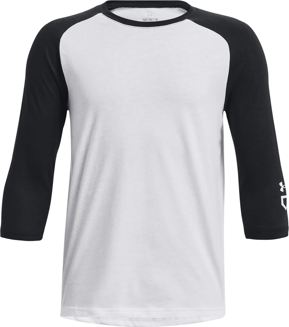 Under Armour Youth Classic 3/4 Sleeve Baseball Shirt (White/Black, XL)