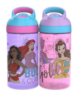 zak! Kids Disney Princess Water Bottle 16 oz Ages 3 Years+, Assorted (2 ct)