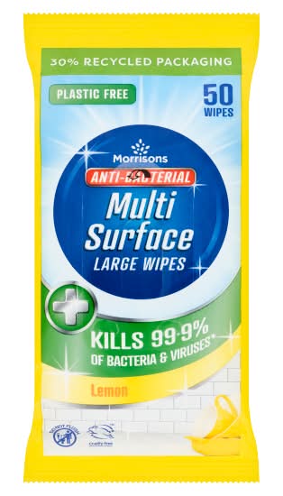 Morrisons Lemon, L, Antibacterial Multi Surface Cleaner Wipes (50 pack)