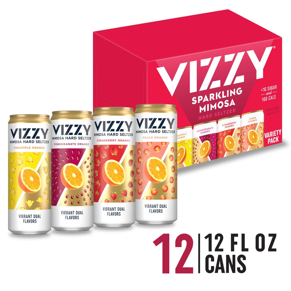 Vizzy Hard Seltzer Mimosa Variety pack, Peach Orange-Pineapple