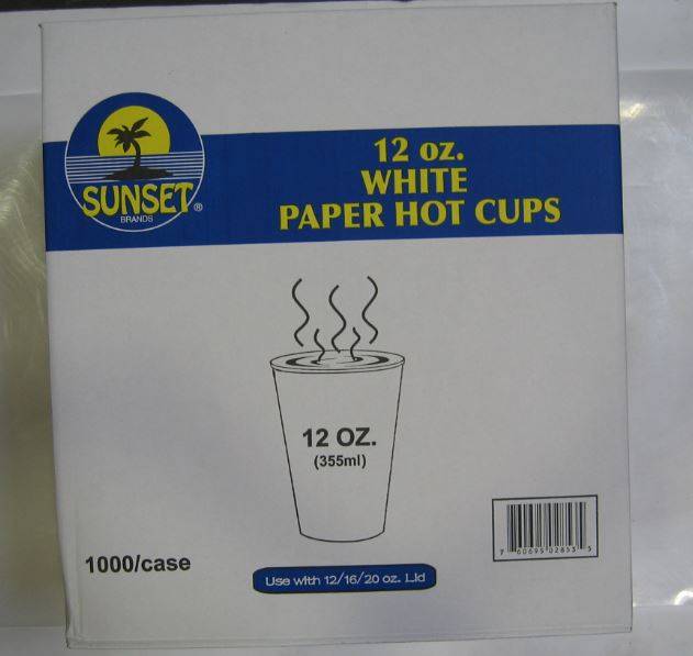 Sunset - 12 oz White Hot Cups - 1000 ct Pack (50 Units)