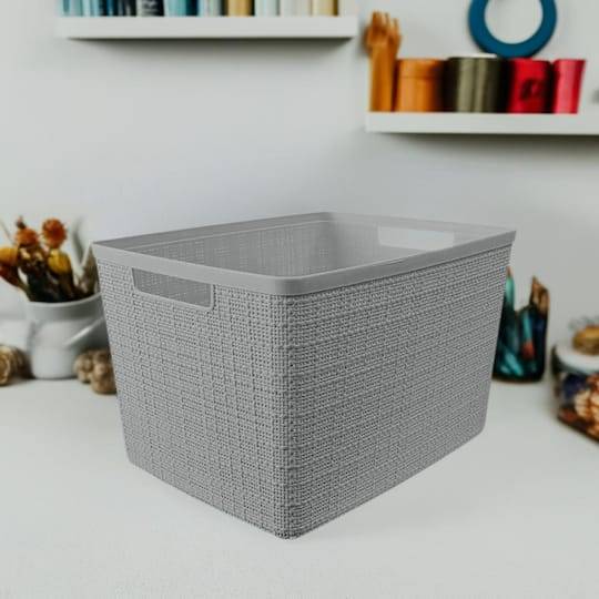 Curver Jute Gray Plastic Storage Basket Organizer