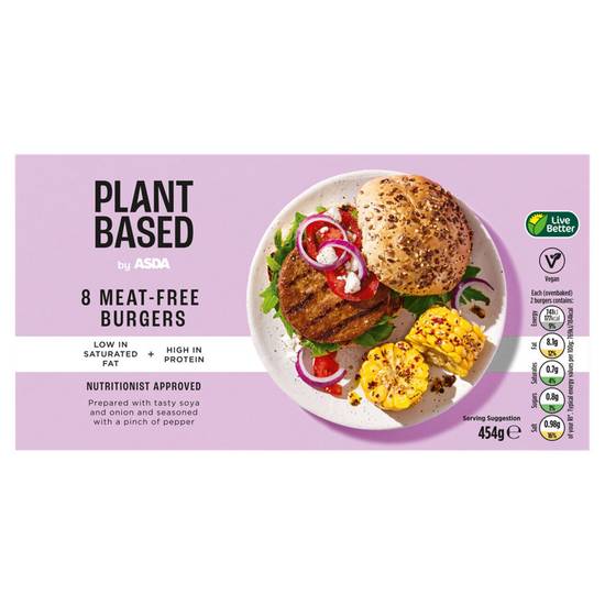 Asda Plant Based 8 Meat-Free Burgers 454g