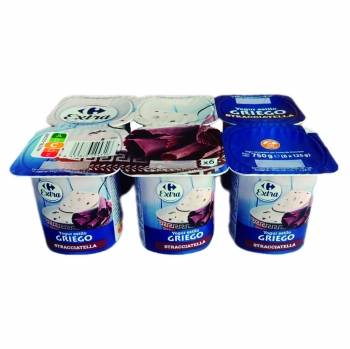 Yogur griego con stracciatella Carrefour Extra sin gluten pack de 6 unidades de 125 g.