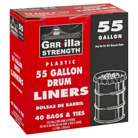 Grrilla Strength 55 Gallon Plastic Drum Liners Bags & Ties (40 ct)