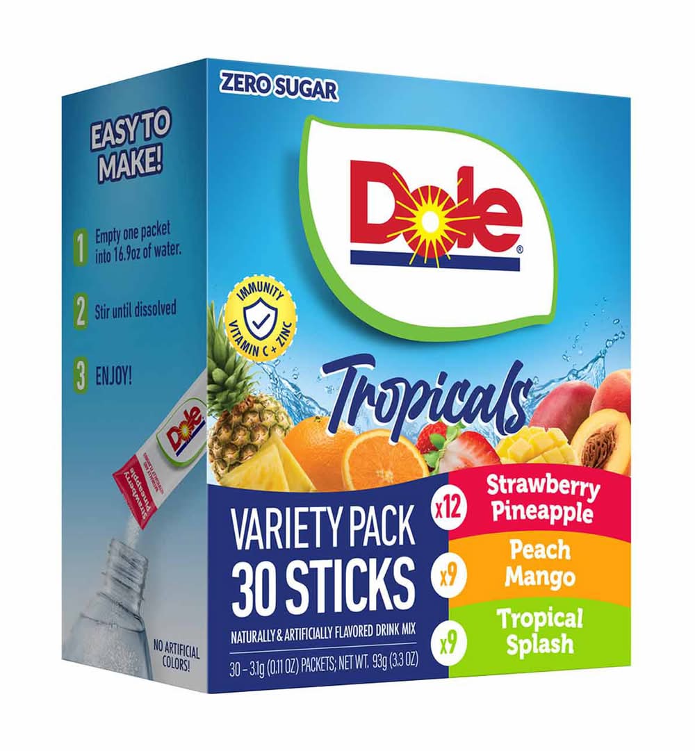 Dole Tropical Powder Drink Mix Variety pack, Assorted (30 x 0.11 oz)