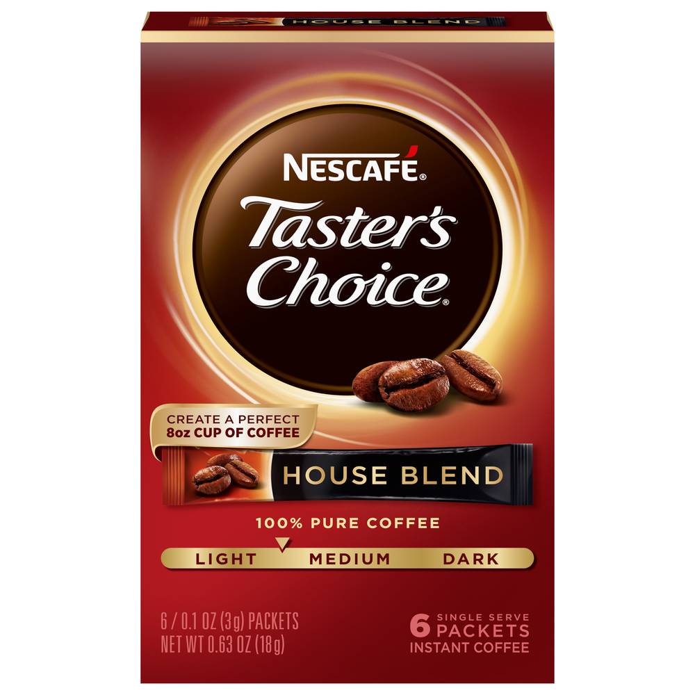 Nescafé Taster's Choice 100% Pure Coffee, House Blend (0.63 oz, 6 ct)