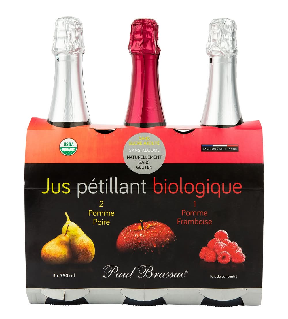 Paul Brassac - Jus Biologique Gazéifié, 3 × 750 Ml / Paul Brassac Organic Sparkling Juice, 3 × 750 Ml