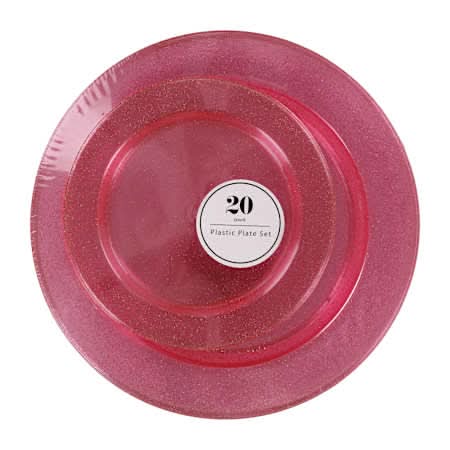 Plastic Plate Set 20-Count Pink