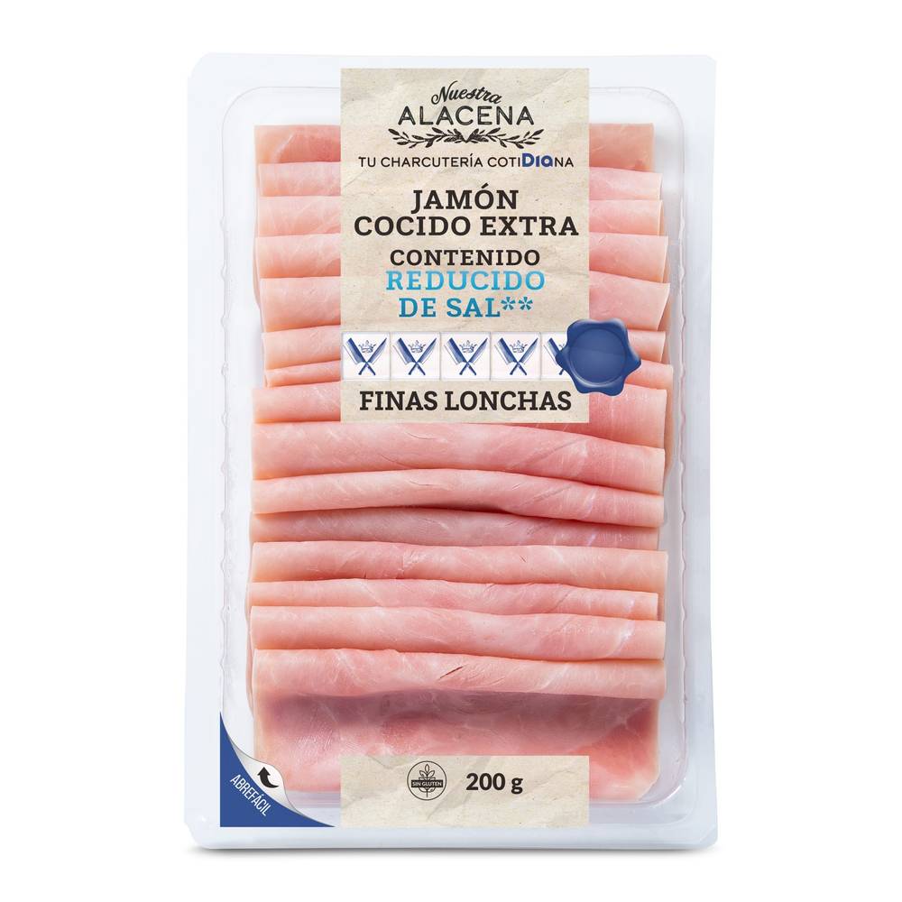 Jamón Cocido Extra Bajo En Sal Nuestra Alacena De Dia Sobre 200 G