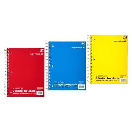 Wexford 5 Subject Wide Ruled Notebook Assortment