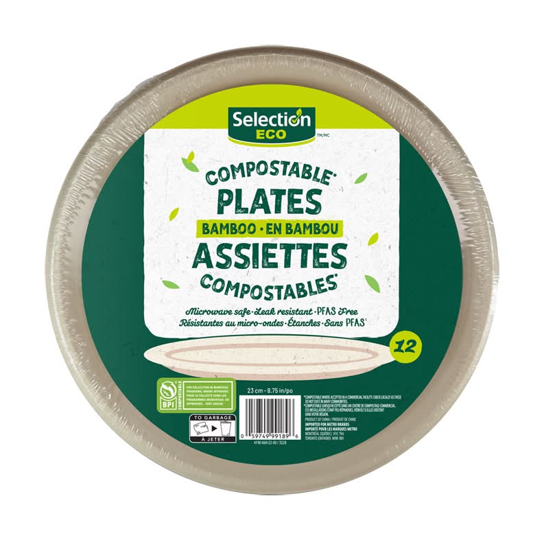 Selection eco assiettes compostables  (12 unités) (23cm)