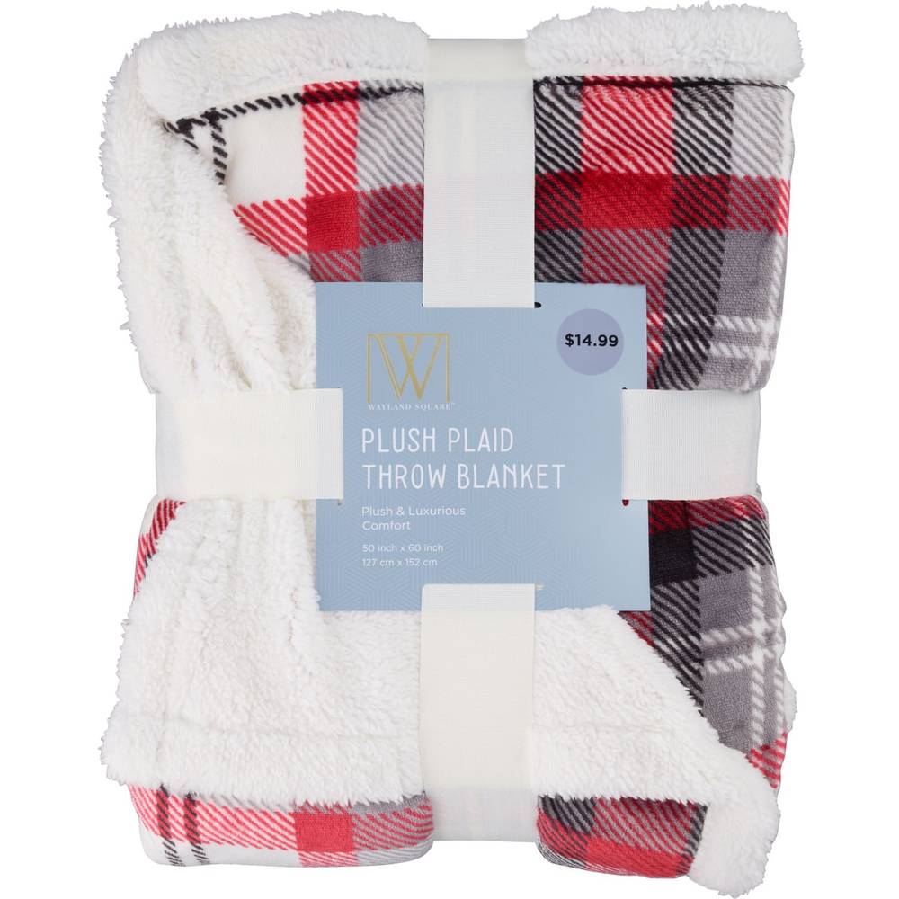 Wayland Square Plush Plaid Throw Blanket, Red, 50 X 60 In