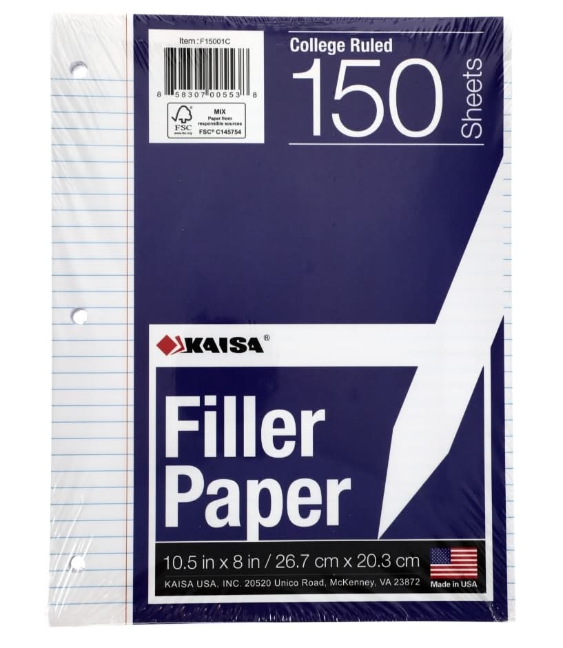 College Ruled Filler Paper Sheets, 10.5x8 in (150 ct)