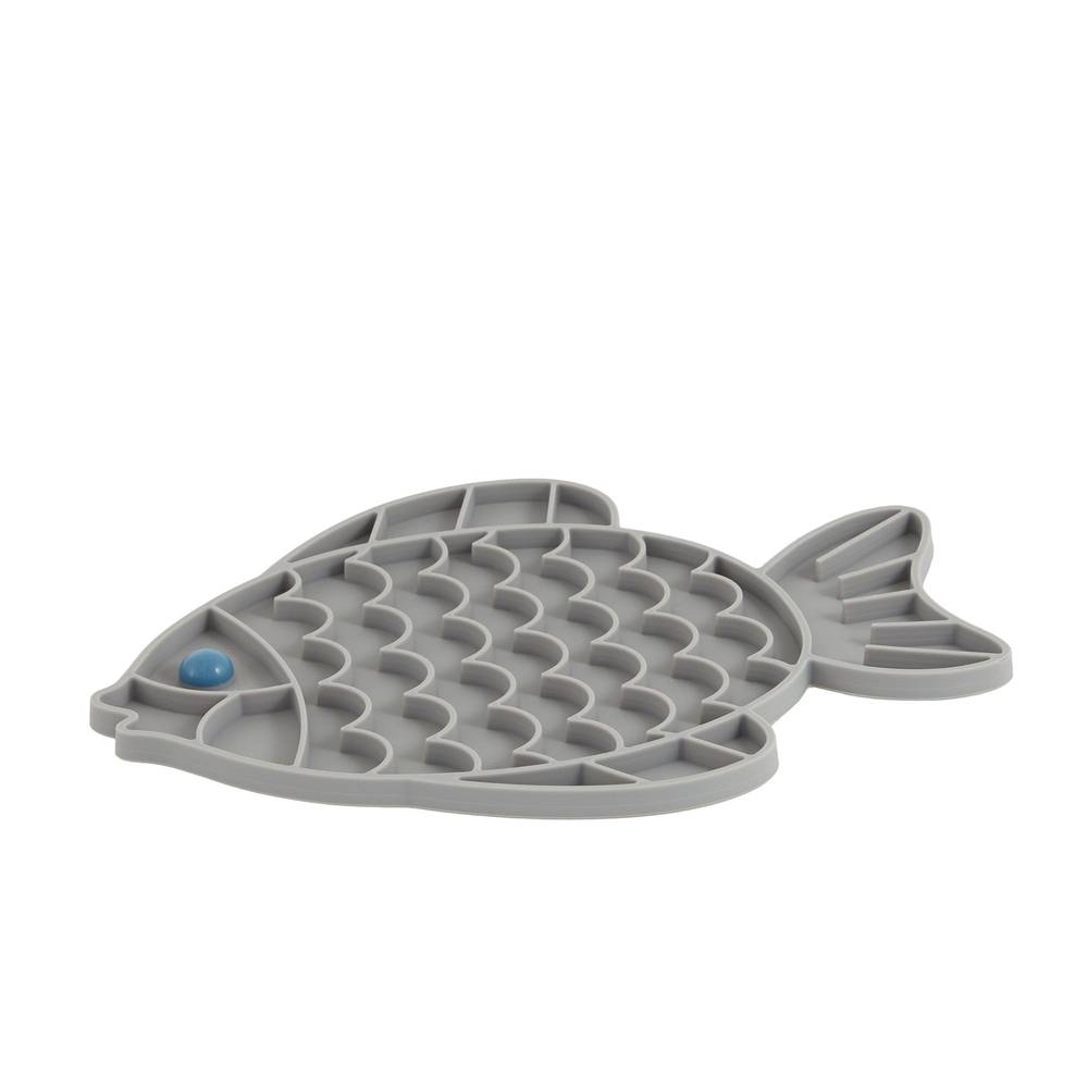 Whisker City® Grey Fish Slow-Feeder Cat Mat (Color: Grey)