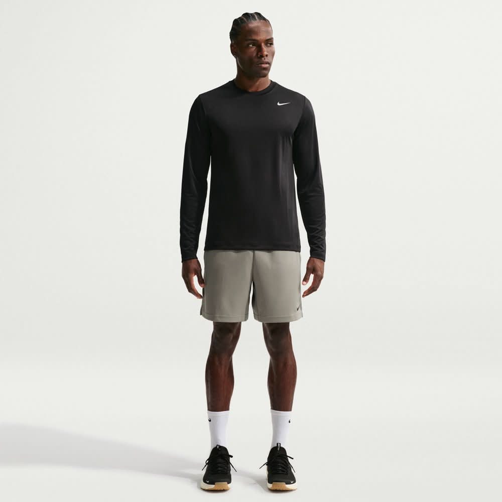 Nike Men's Dri-FIT Long Sleeve Training Top, Black / Silver, Large