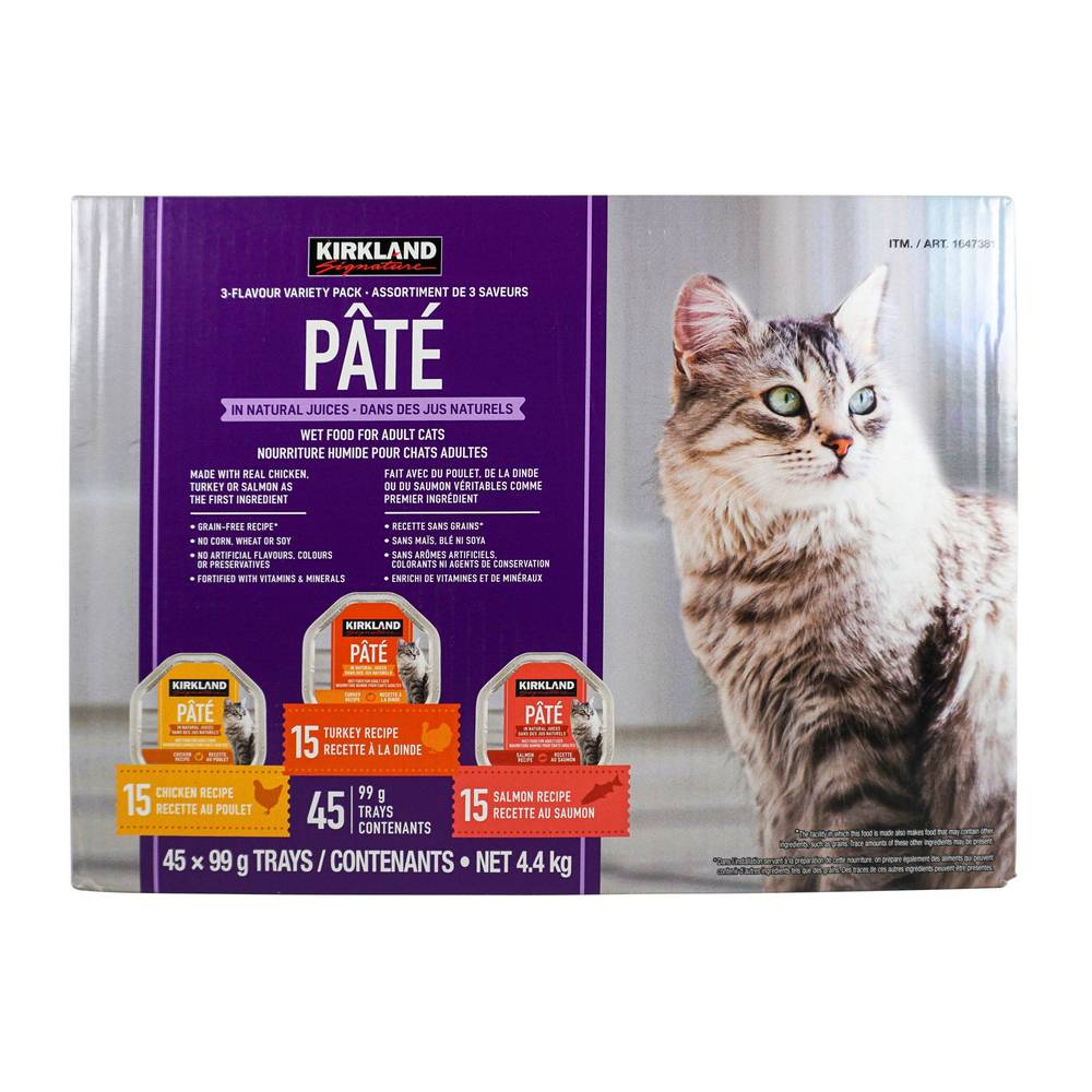 Kirkland Signature Pâté Dans Des Jus Naturels (45 unités) - Pate in Natural Juices (45 units) (Poulet, Dinde, Saumon - Chicken, Turkey, Salmon)