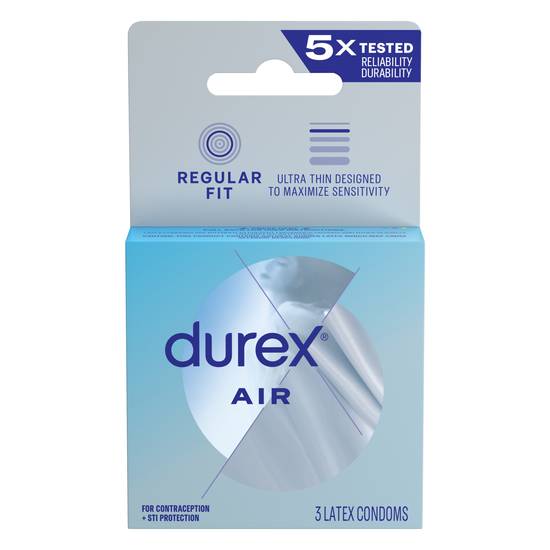 Durex Air Condoms, Extra Thin, Transparent Natural Rubber Latex Condoms for Men, FSA & HSA Eligible, 3 Count
