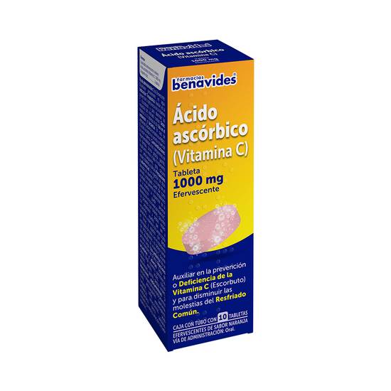 Farmacias Benavides vitamina c ácido ascórbico tabletas 1000 mg (Naranja) (10 un)